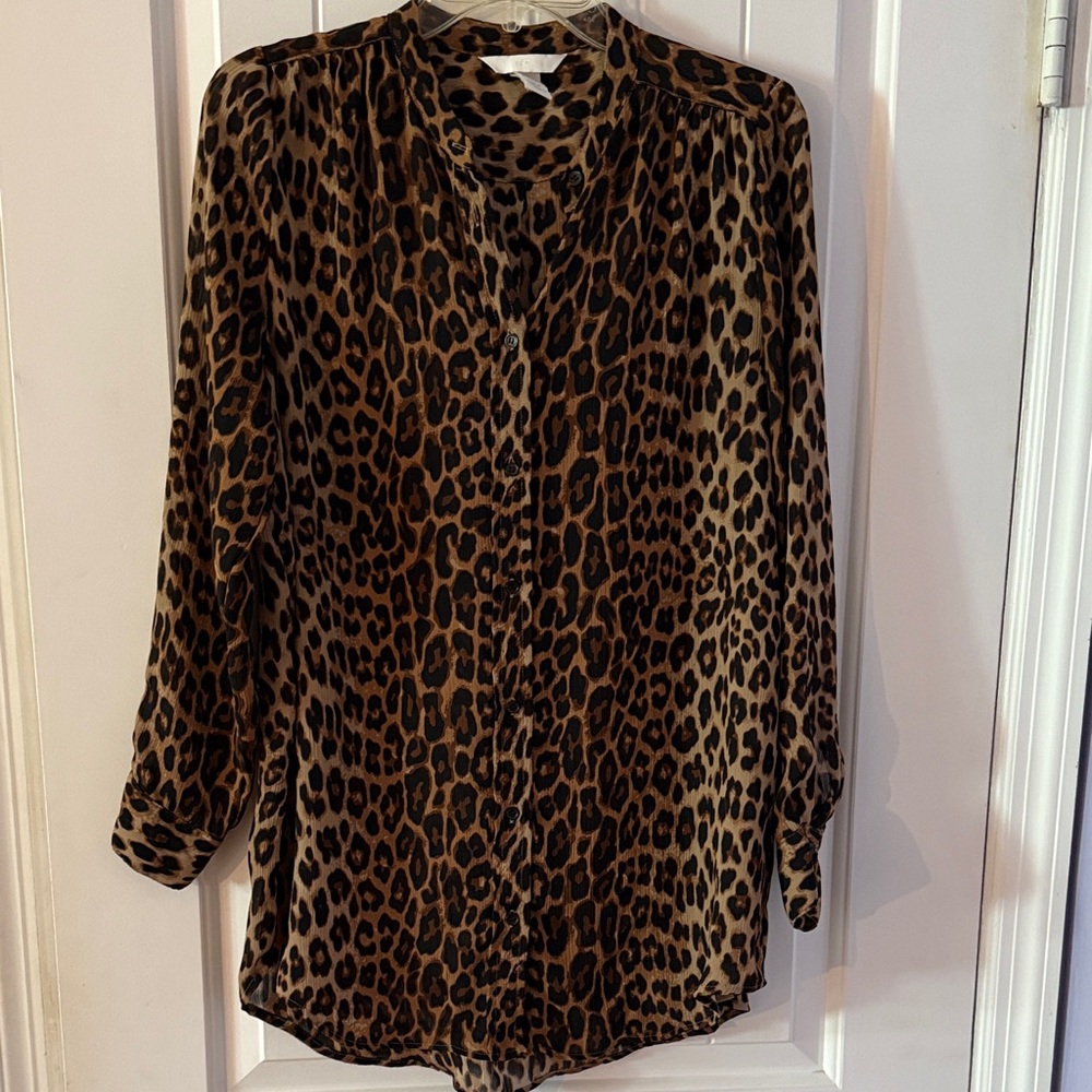 H&M Brown Leopard Print Button-Down Shirt